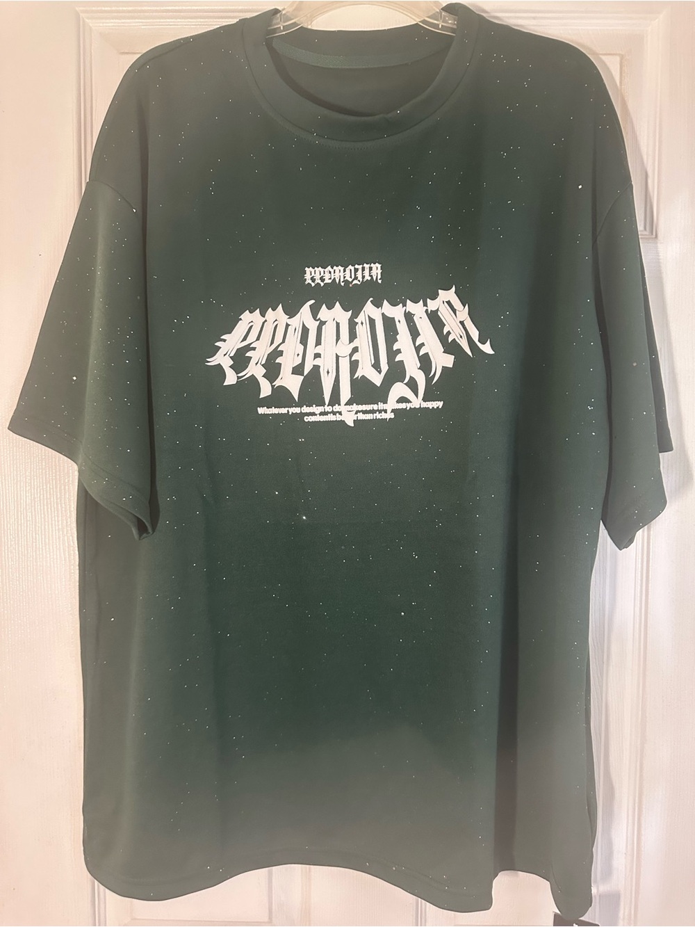 Men's Dark Green Graphic with silver glitter Short Sleeve Tee-White Print